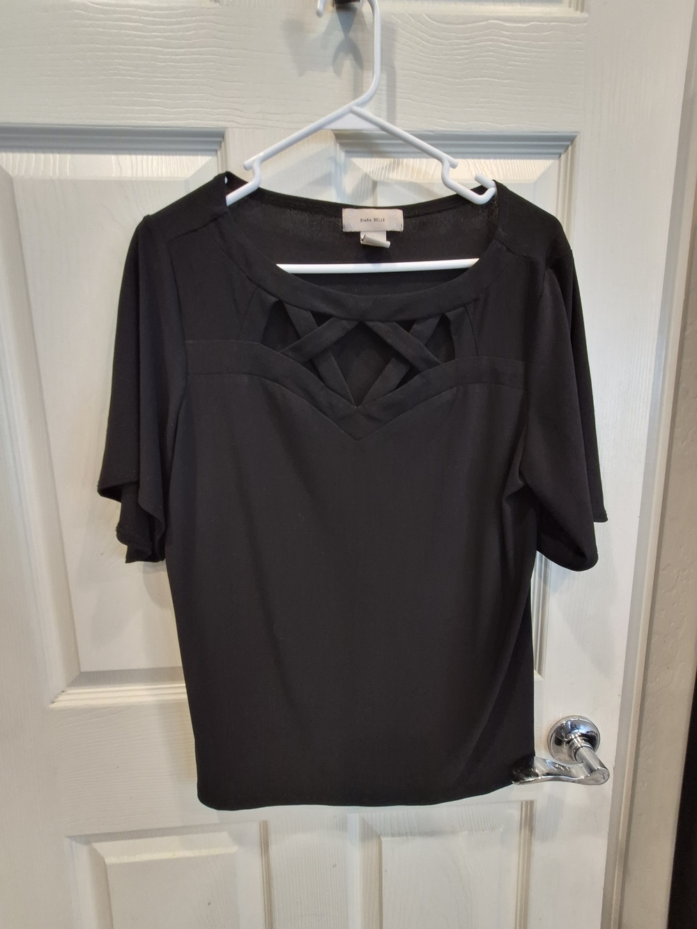 Black Lattice-Front Women's Top
